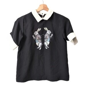 Victoria Beckham Target Alice in Wonderland White Rabbit Blouse Black Girls L